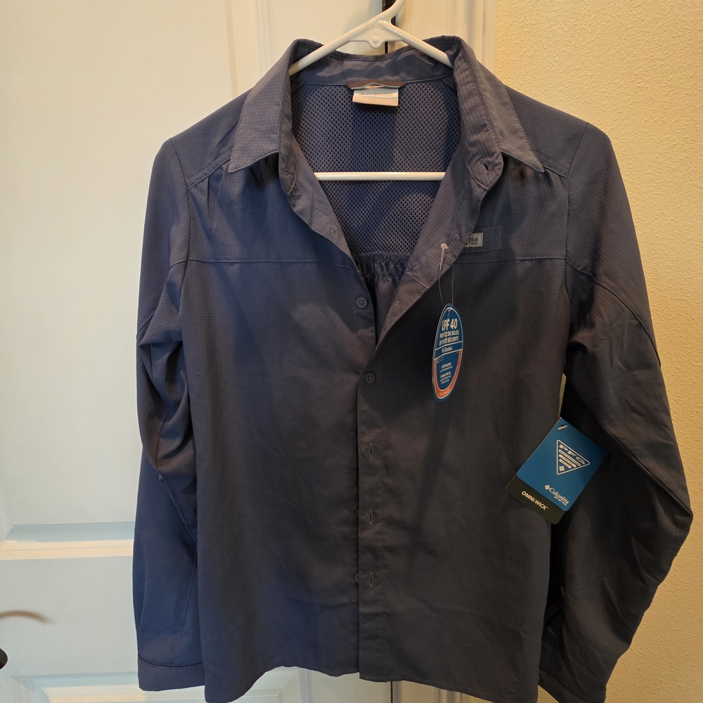 Columbia kids p f g light blue button down shirt